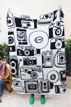 Vintage Cameras Reversible Knit Blanket