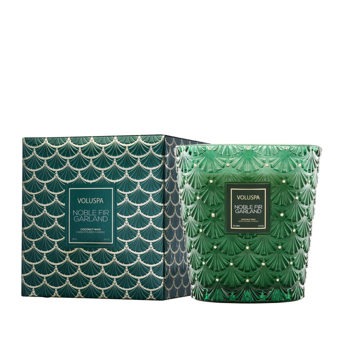 Japonica Three Wick Hearth, Noble Fir Garland