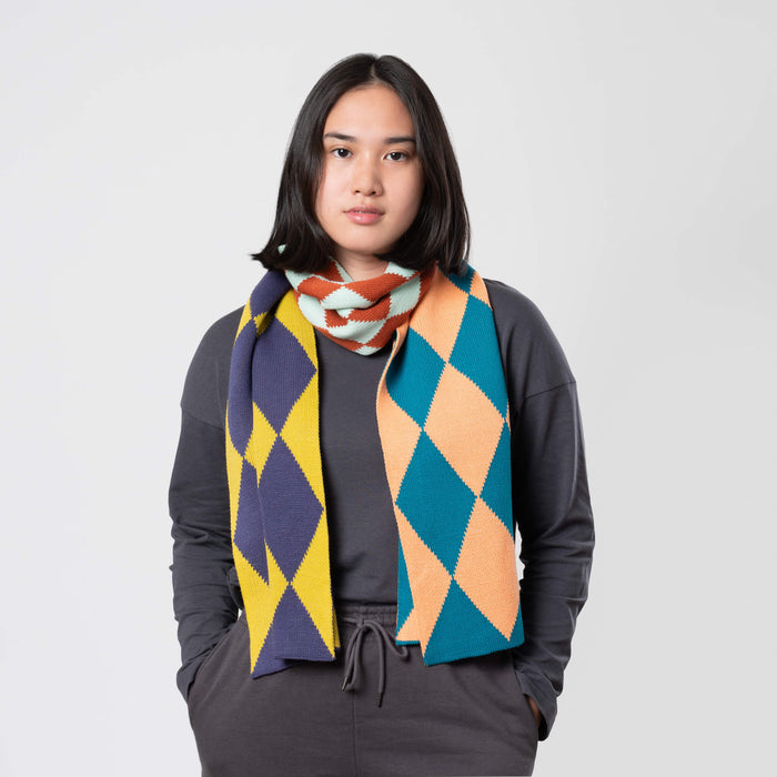 Harlequin Big Scarf, Peach Teal