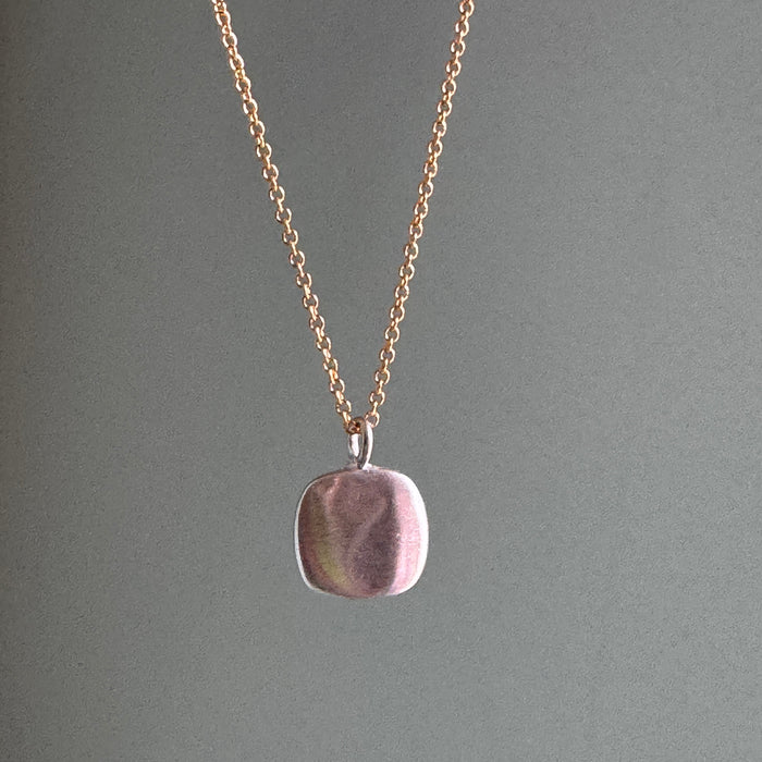 Puffy Square Necklace in Silver, Vermeil, or Mixed: Mixed