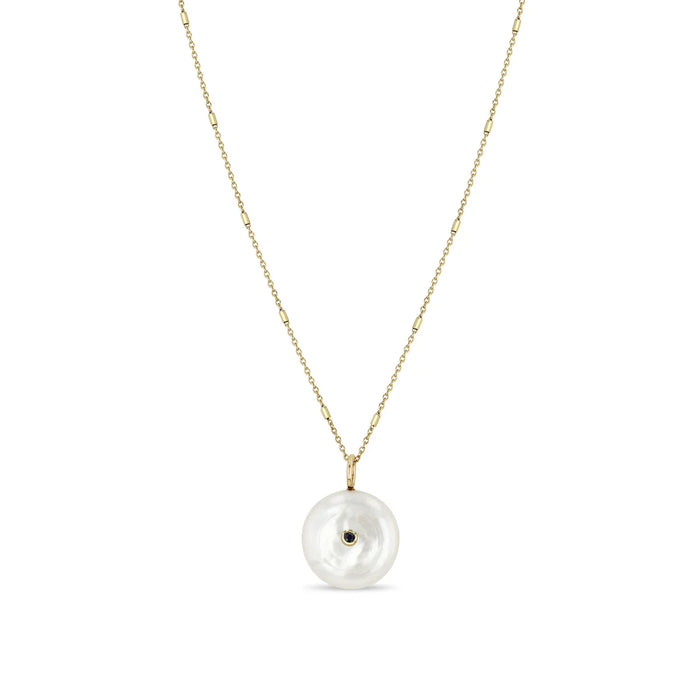 14kt Pearl Necklace with Black + White Diamond