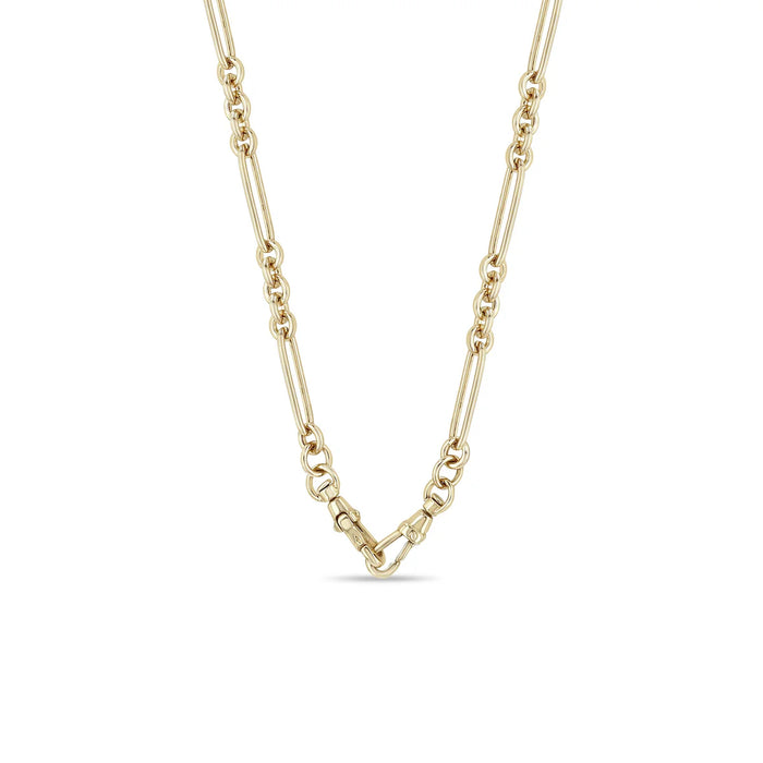 14kt Gold Large Paperclip Rolo Chain Necklace with Fobs