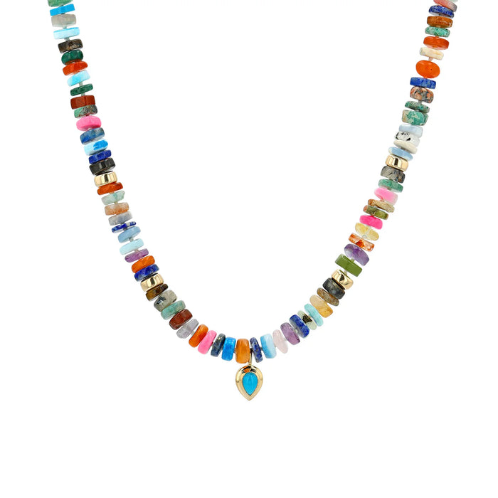 Mixed Gem Rondelle Necklace with Turquoise Pear