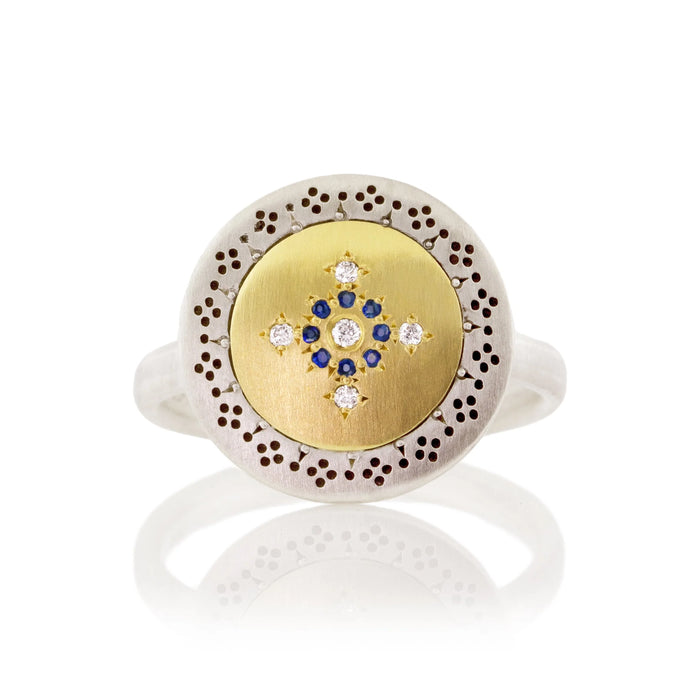 Round Seeds of Harmony Ring with Sapphire Circle