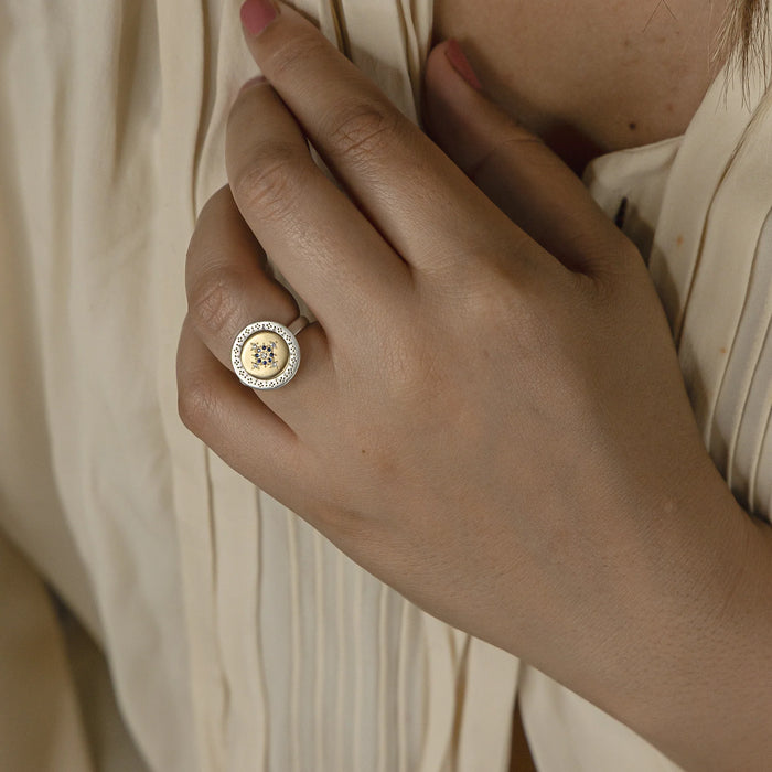 Round Seeds of Harmony Ring with Sapphire Circle