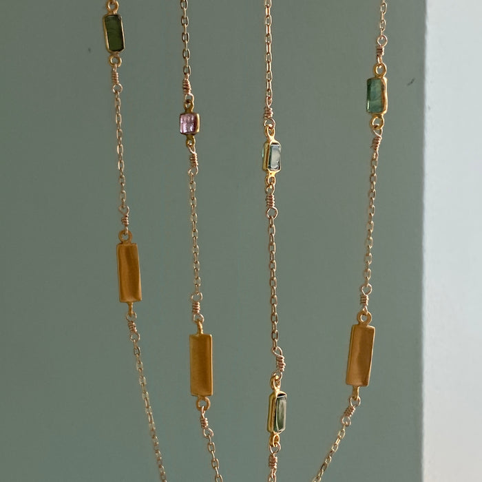 multi tourmaline + bars long necklace
