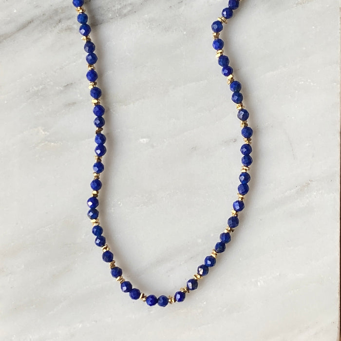 Grey Seed with Lapis + Gold Vermeil Necklace