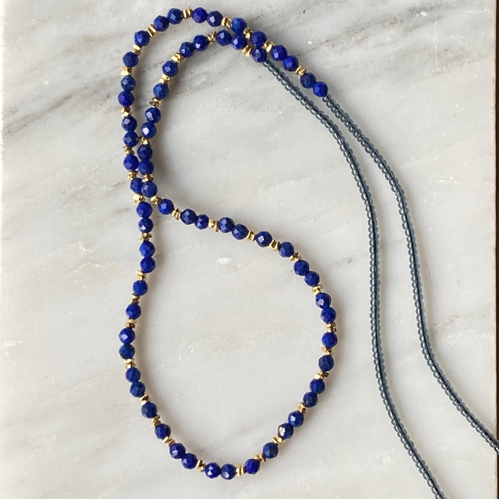 Grey Seed with Lapis + Gold Vermeil Necklace
