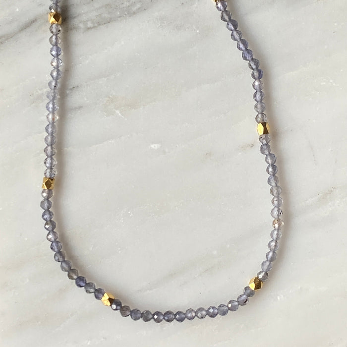 Iolite Ombre with Gold Hex Bead Necklace