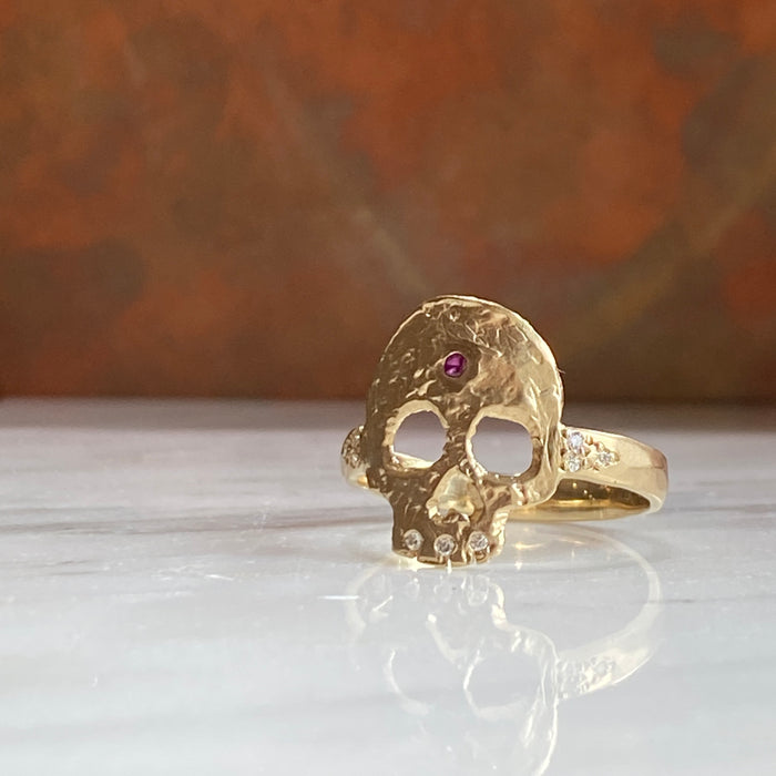 Skull with Diamond Teeth Ring