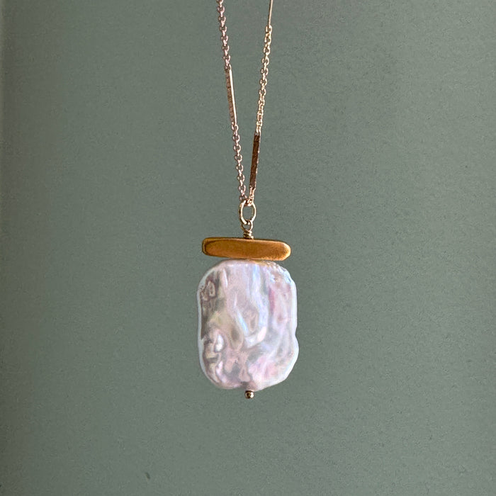 Large square pearl necklace: Vermeil