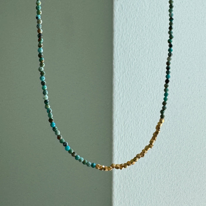 Triple wrap w turquoise & metal beads bracelet: Vermeil