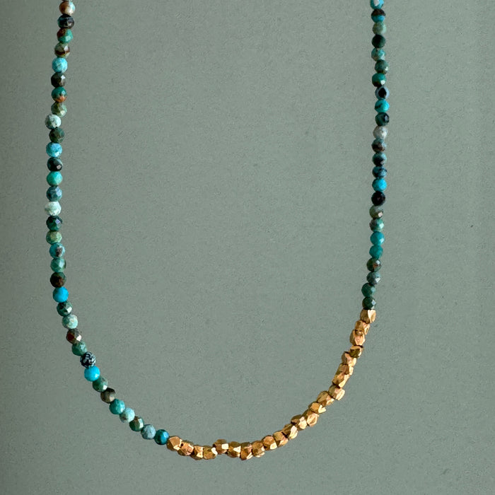 Triple wrap w turquoise & metal beads bracelet: Vermeil