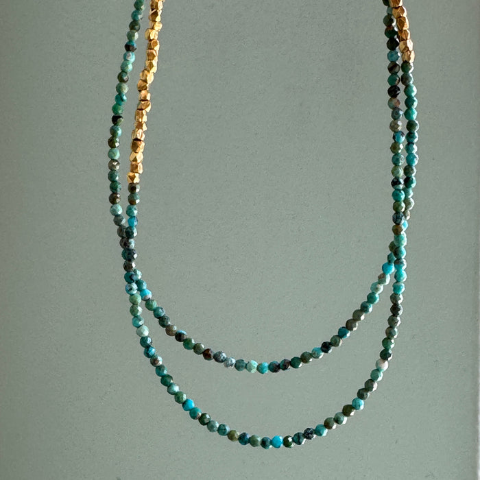 Triple wrap w turquoise & metal beads bracelet: Vermeil