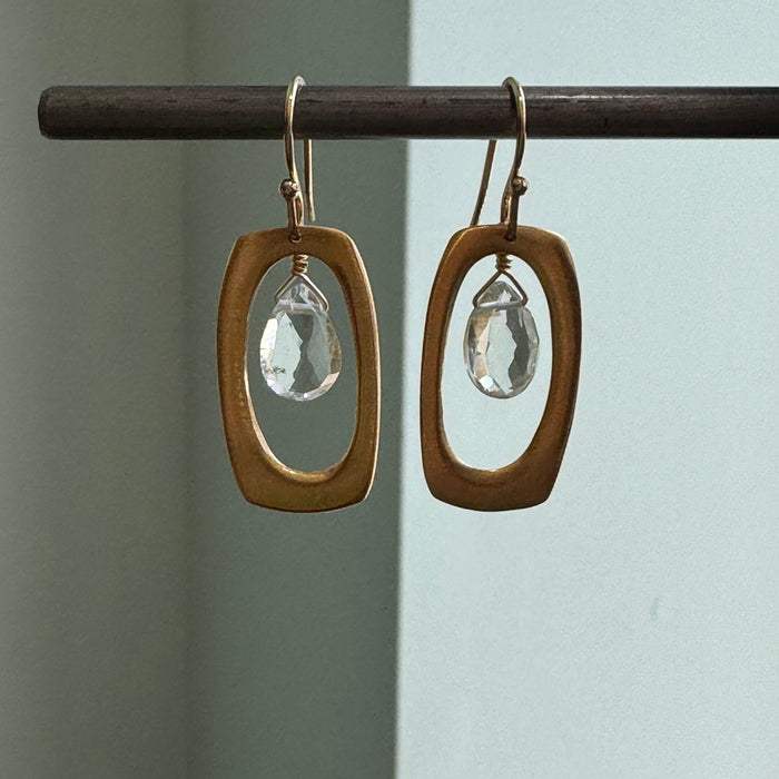Rectangle w. green amethyst earrings: Vermeil
