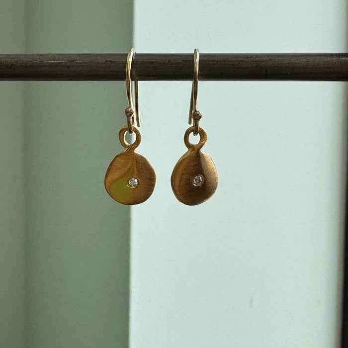 Hanging disc with .02ct diamond earrings: Vermeil