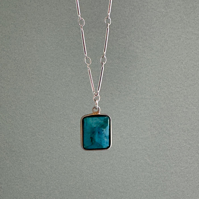 Faceted turquoise rectangle necklace: Silver