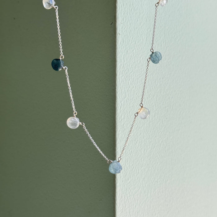 Moss aqua & moonstone drops necklace: Silver
