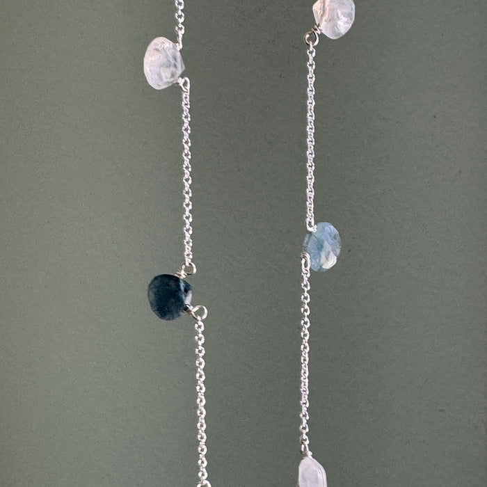Moss aqua & moonstone drops necklace: Silver