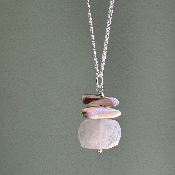 Double nuggets w. stone necklace: Silver / Moonstone