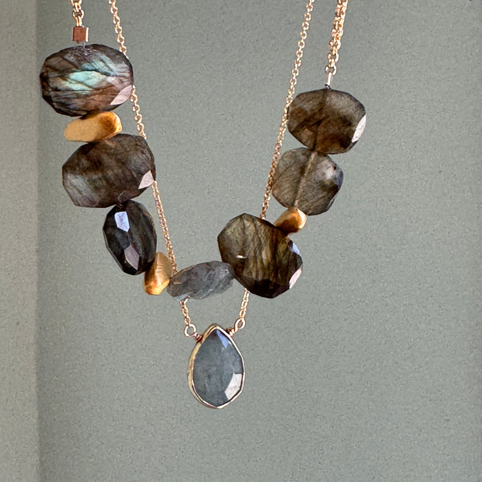 Aquamarine drop necklace: Vermeil