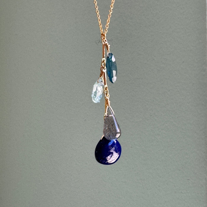 Topaz, lapis, labradorite drops necklace: Vermeil