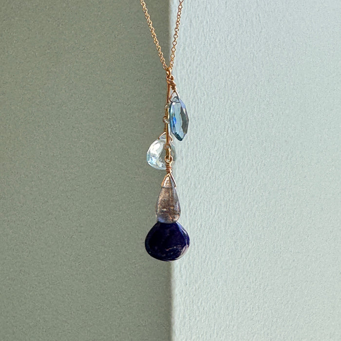Topaz, lapis, labradorite drops necklace: Vermeil