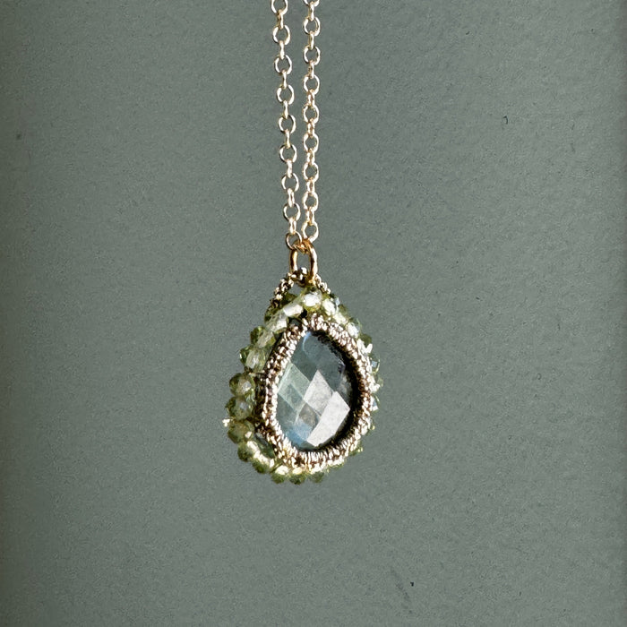 Caged Green Amethyst Teardrop with Peridot