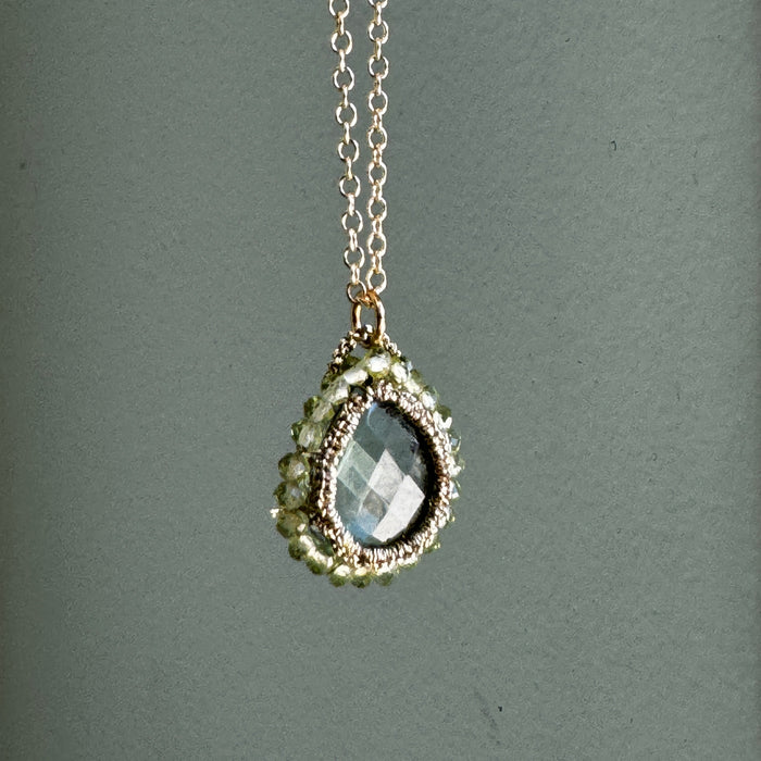 Caged Green Amethyst Teardrop with Peridot