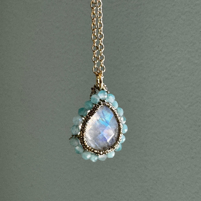 Caged Moonstone Teardrop with Amazonite