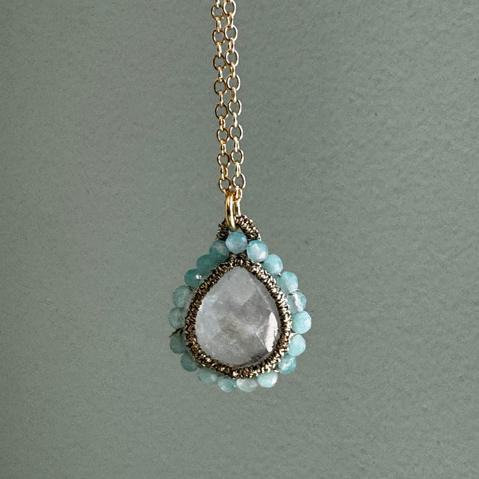 Caged Moonstone Teardrop with Amazonite