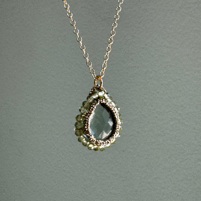 Caged Green Amethyst Teardrop with Peridot