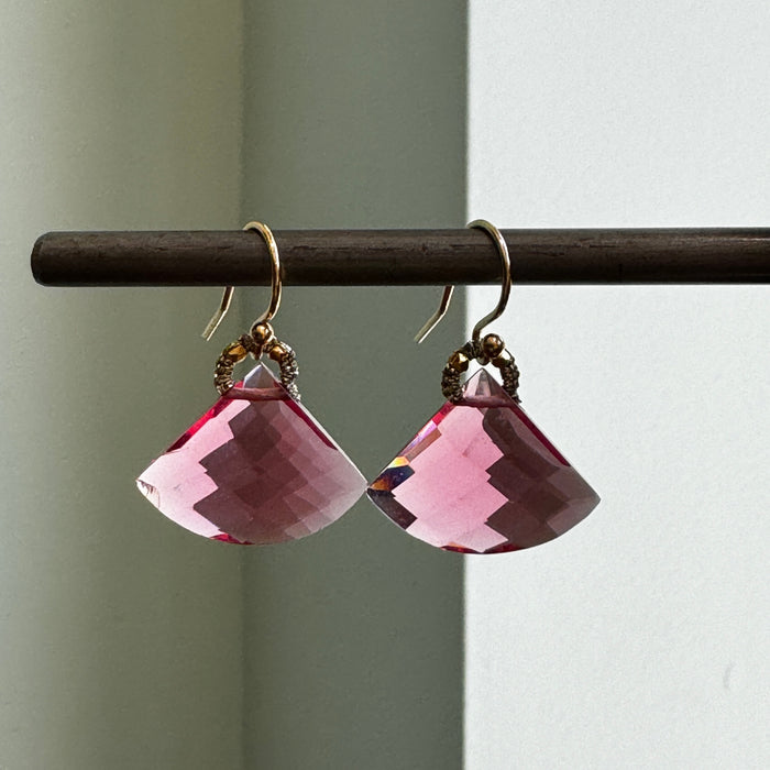 Faceted Pink Quartz Fan Earrings