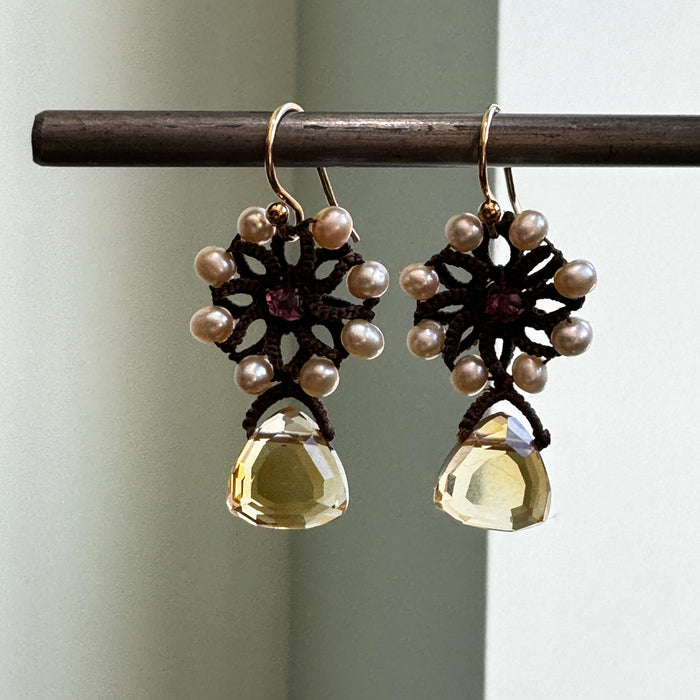 Woven Blossom Earrings with Pearl + Citrine
