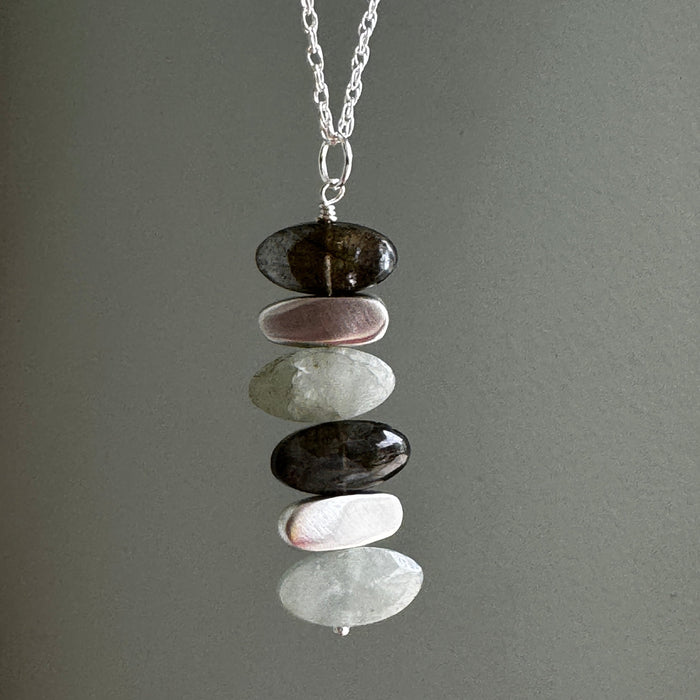 Labradorite, Aqua, Silver Nugget Necklace