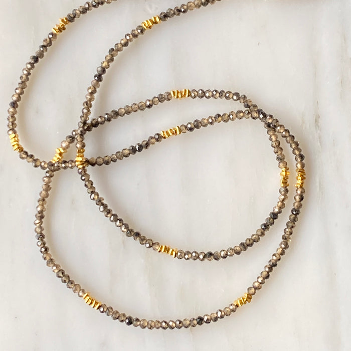 Natural Zircon+ Gold Bead Necklace