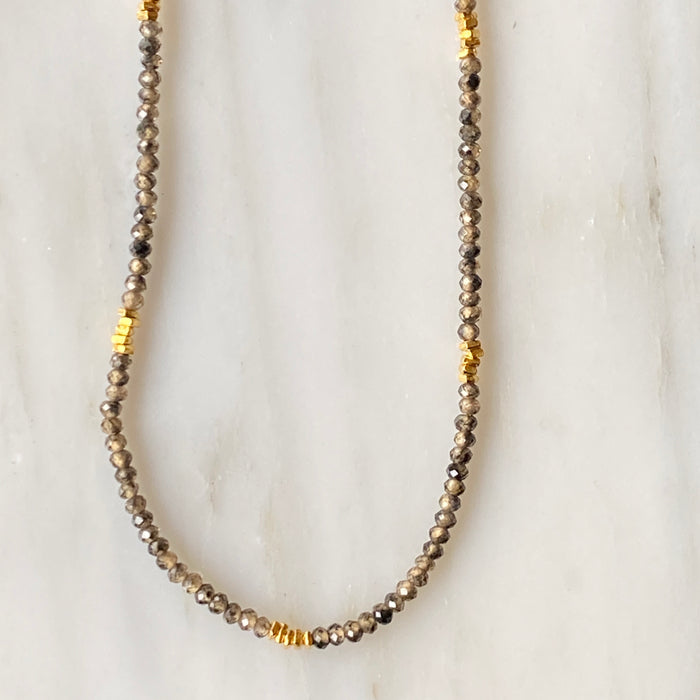 Natural Zircon+ Gold Bead Necklace