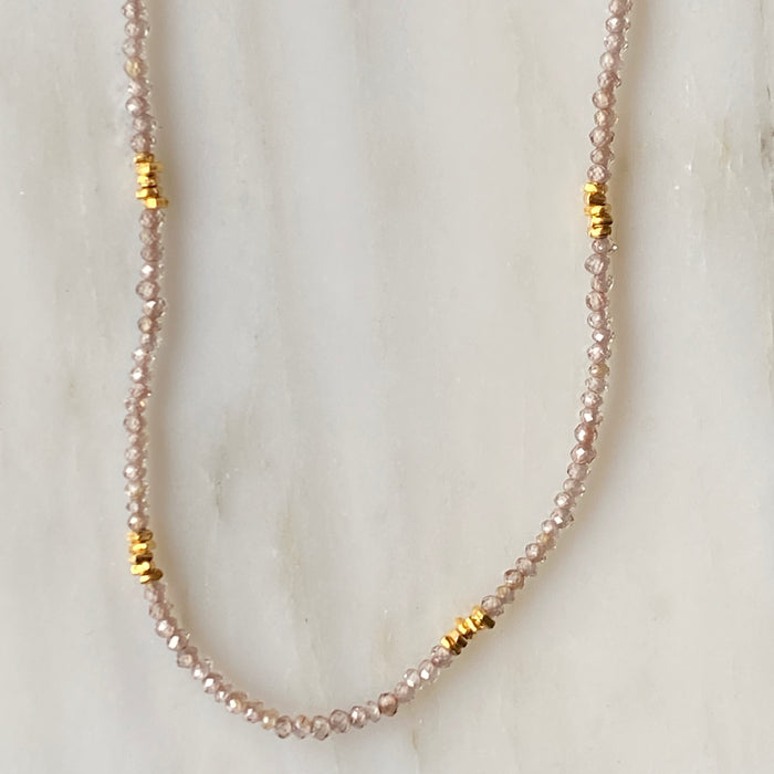 Neutral Zircon+ Gold Bead Necklace