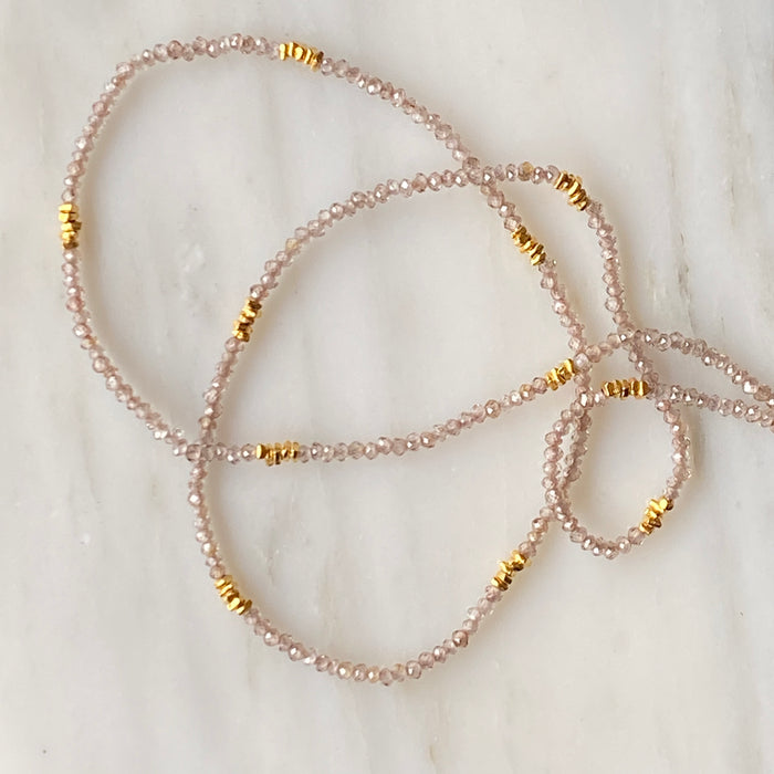 Neutral Zircon+ Gold Bead Necklace