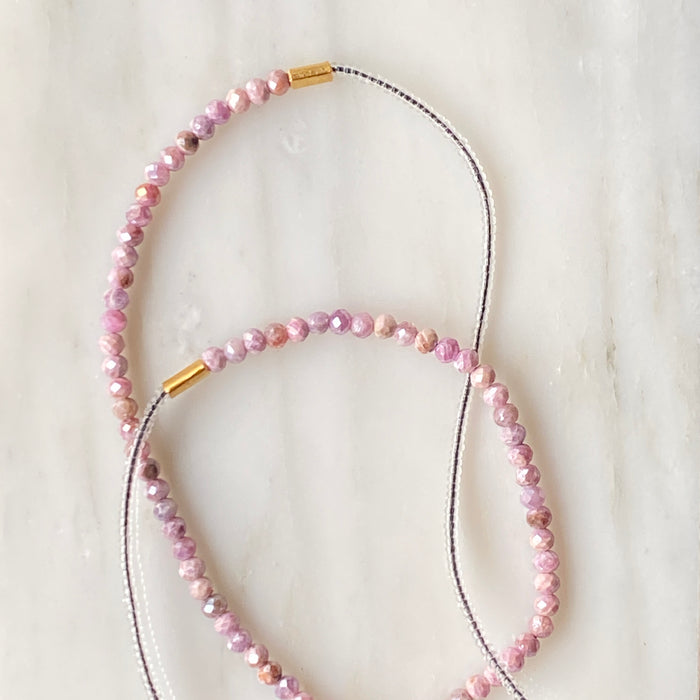 Pink Silverite Bead Necklace