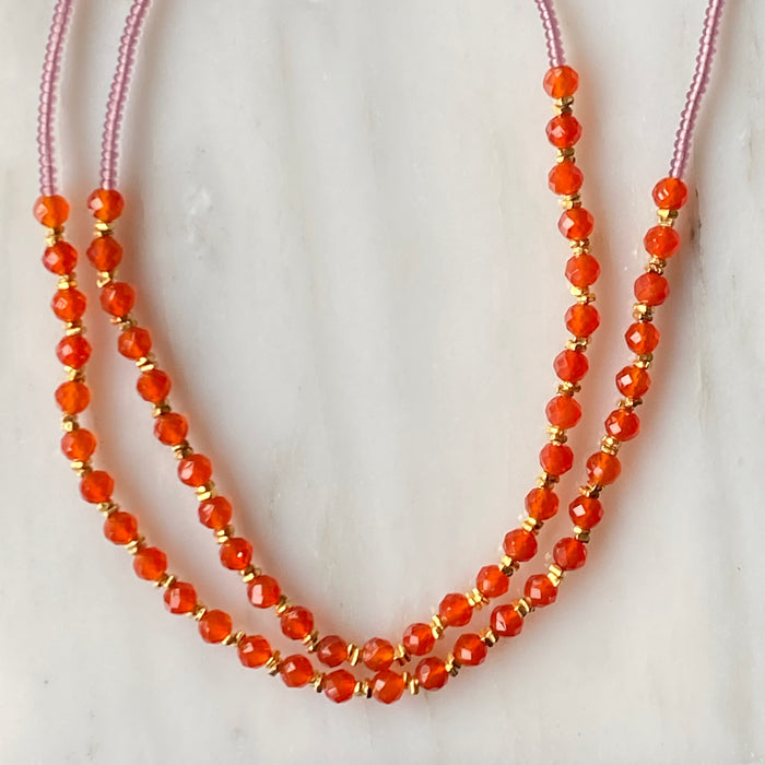 Carnelian + Pink Seed Double Necklace