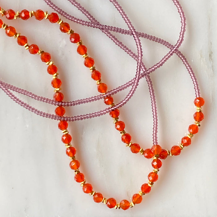 Carnelian + Pink Seed Double Necklace