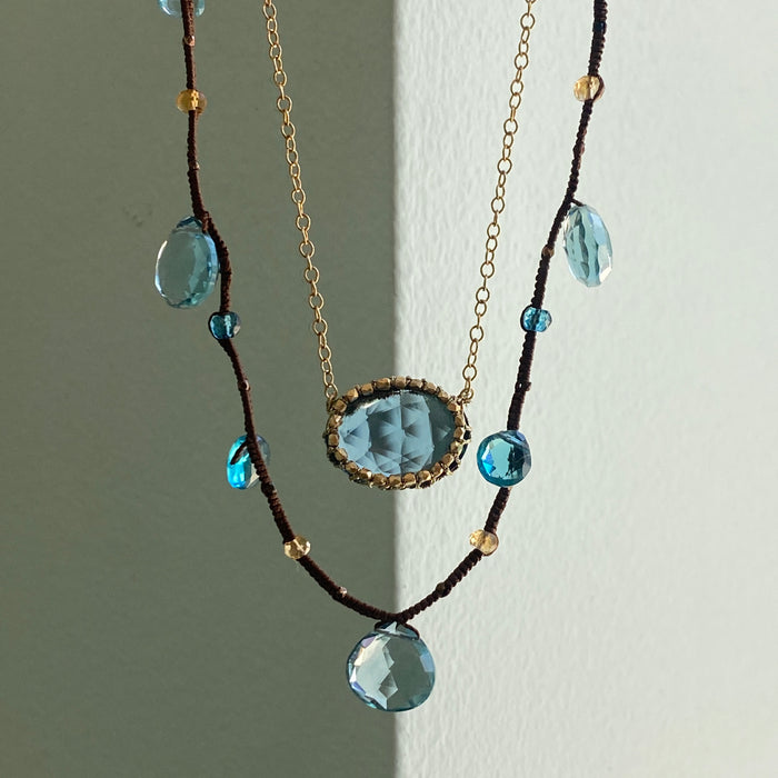 Blue Topaz with Apatite and Citrine, Irish Linen