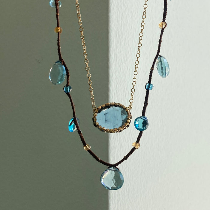 Blue Topaz with Apatite and Citrine, Irish Linen