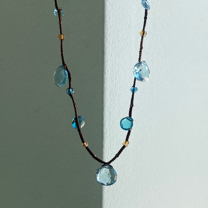 Blue Topaz with Apatite and Citrine, Irish Linen