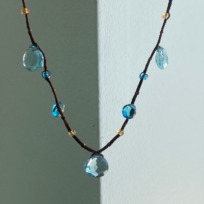 Blue Topaz with Apatite and Citrine, Irish Linen