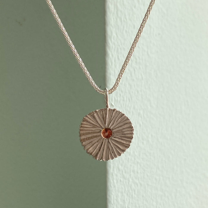 Circle Dig Pendant with Peach Sapphire