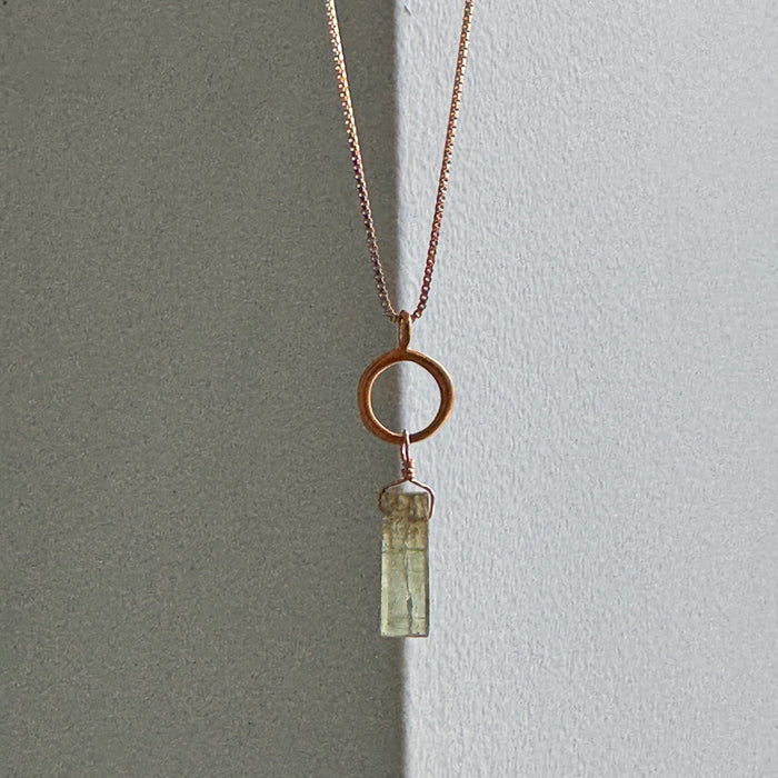 Circle w. Green Kyanite Necklace in Silver or Vermeil: Vermeil