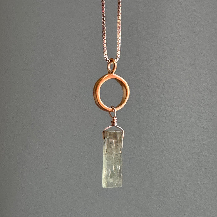 Circle w. Green Kyanite Necklace in Silver or Vermeil: Vermeil