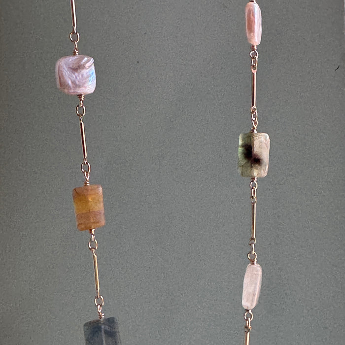 Fluorite & Pearl Chain Necklace in Silver or Vermeil: Vermeil